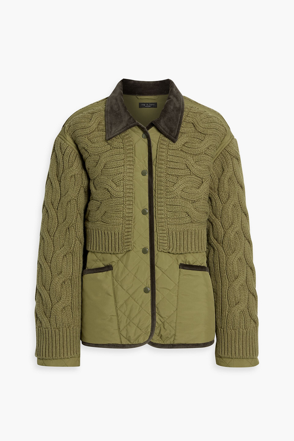 Rag & Bone Ivy Cable Knit-paneled Quilted Shell Jacket In Green