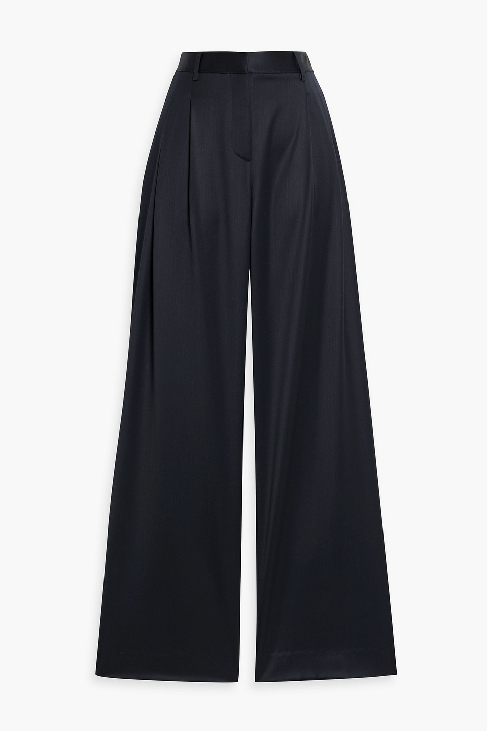twp - sulli satin-trimmed wool-twill wide-leg pants - blue - us 00