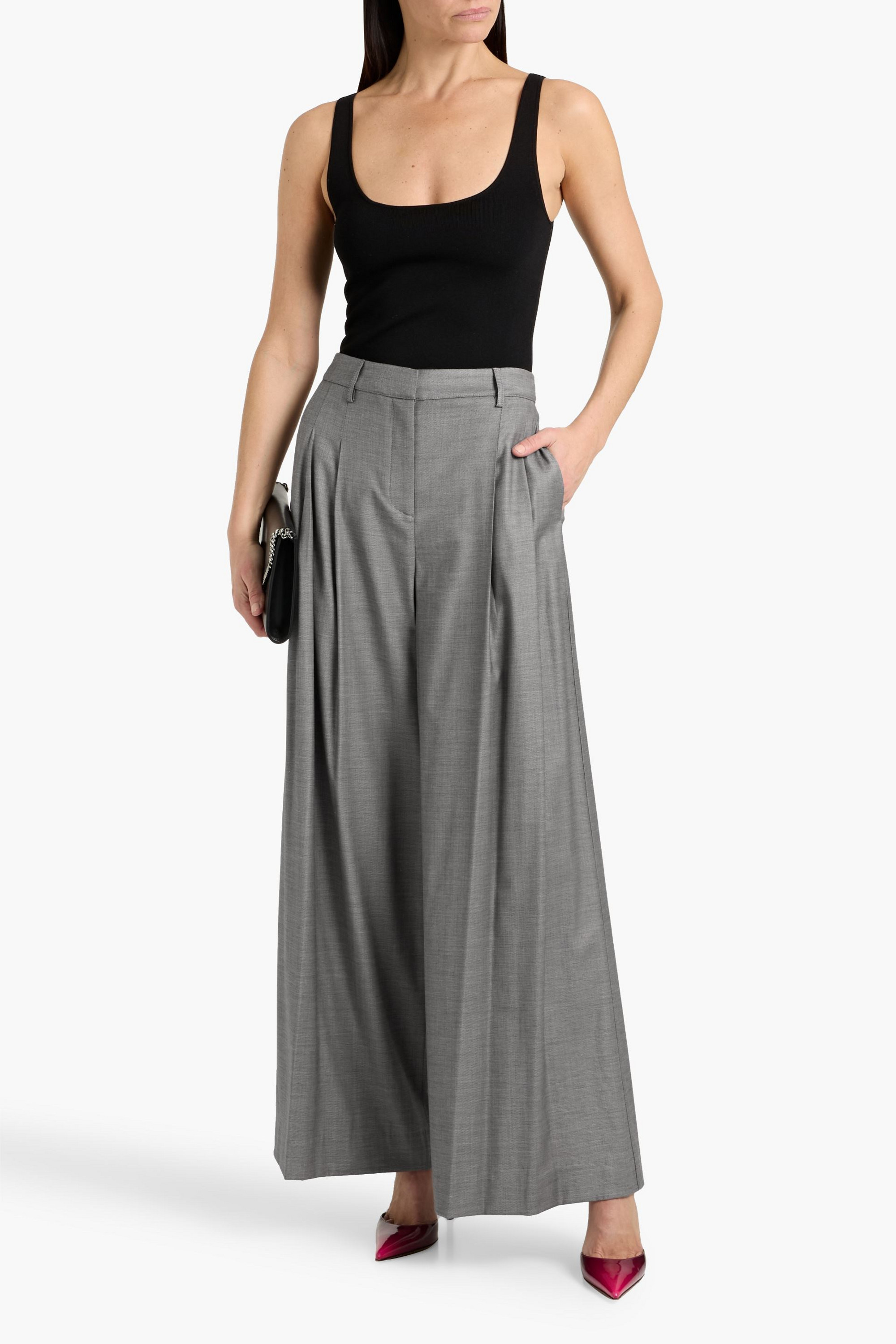 TWP Next Didi pleated wool-blend crepe wide-leg pants