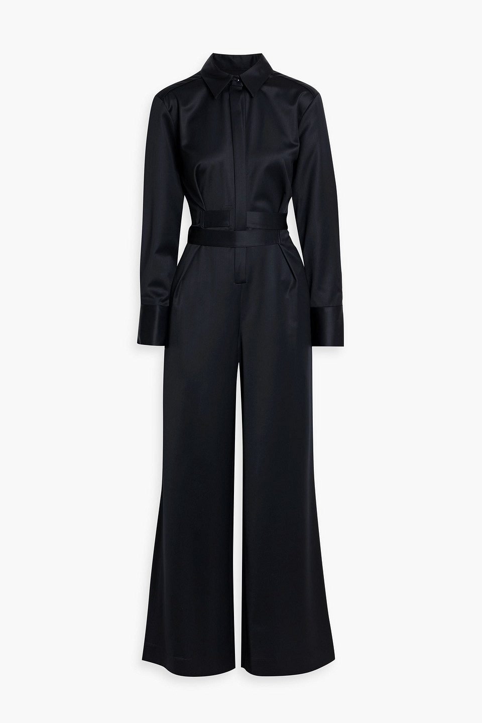 Twp All Night Long Belted Wool-satin Jumpsuit In Blue