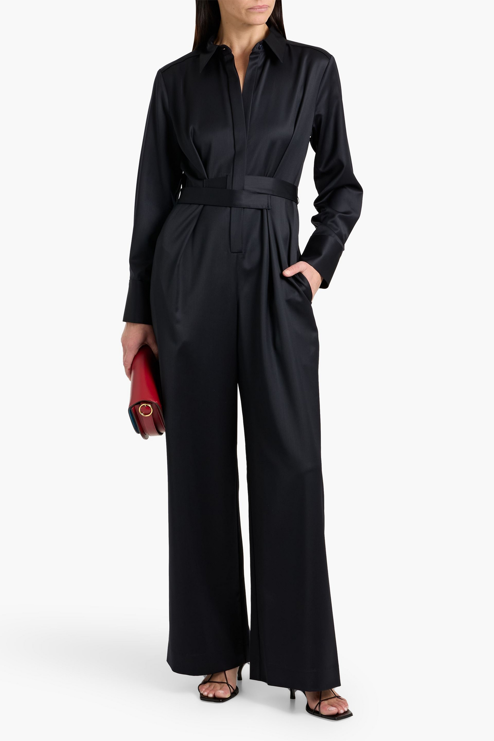 TWP All Night Long belted wool-satin jumpsuit
