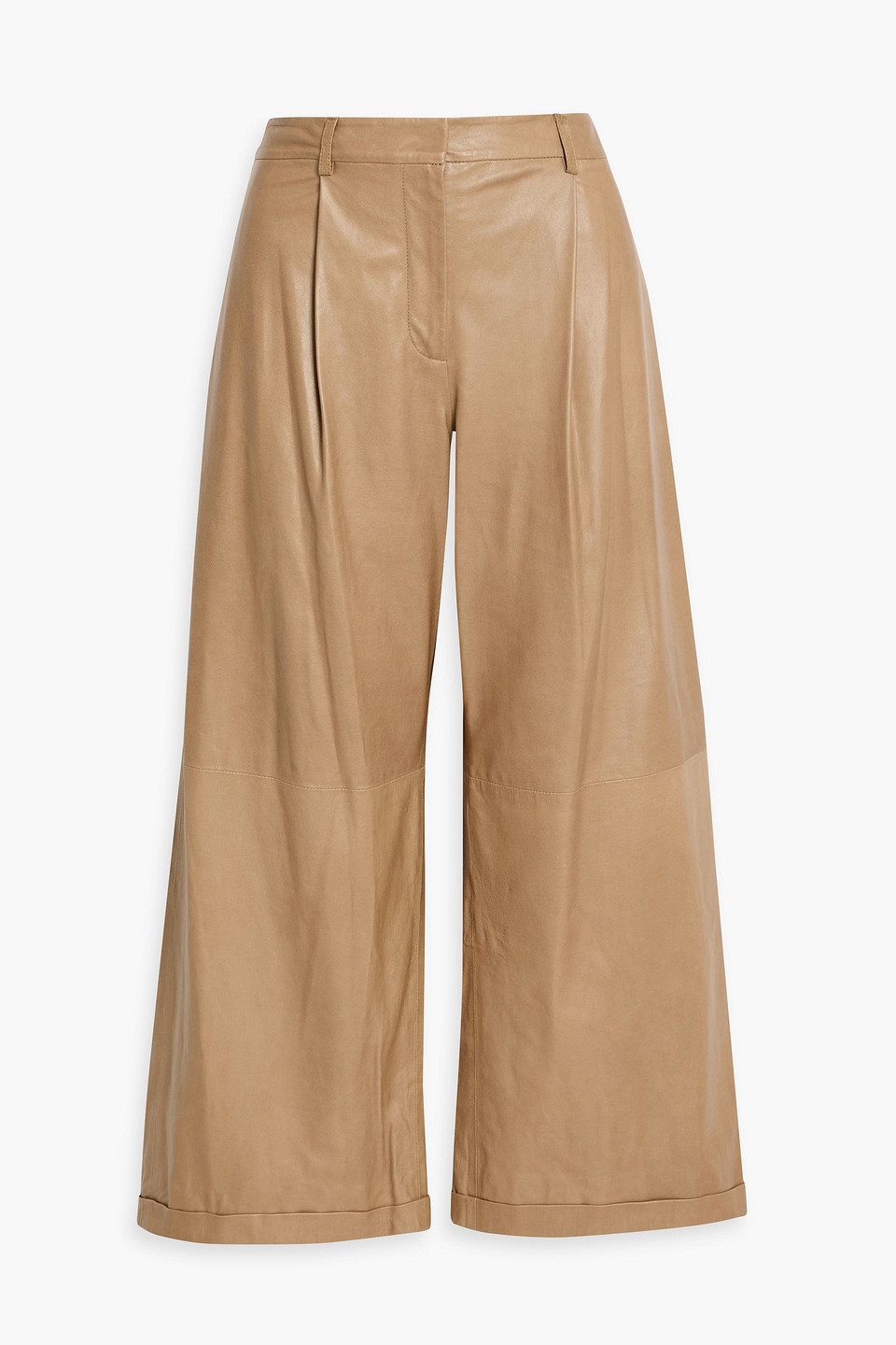 Twp Houston St. Cropped Pleated Leather Wide-leg Pants In Brown