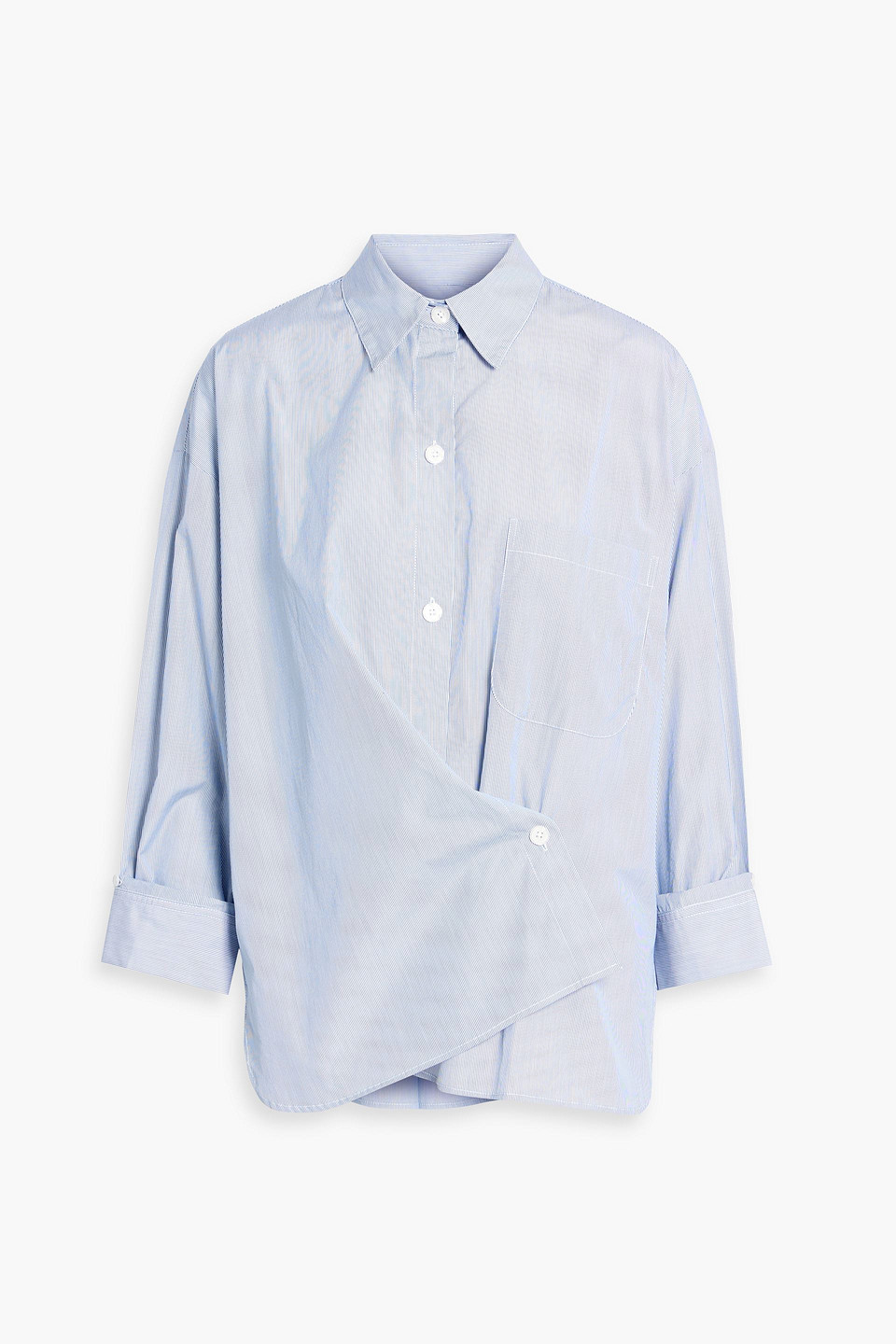 twp - new earl asymmetric striped cotton-poplin shirt - blue - xxs