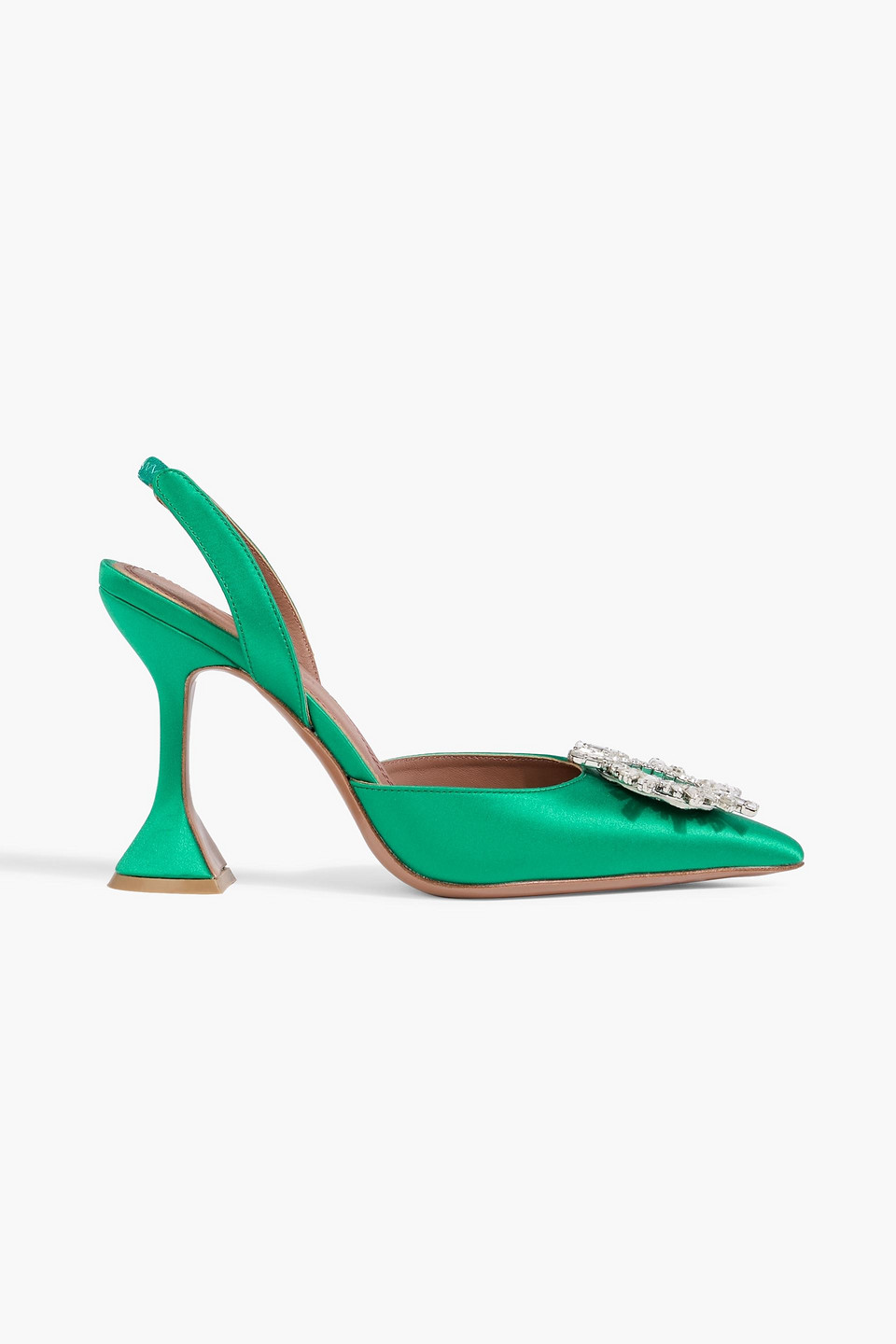 Amina Muaddi Begum Embellished Satin Slingback Pumps In Green