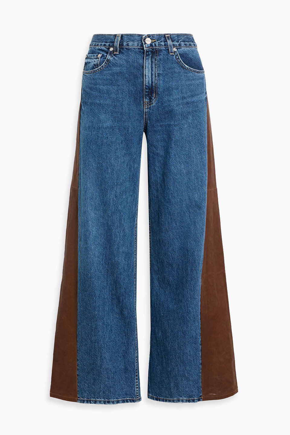 twp - ramblin man leather-trimmed high-rise wide-leg jeans - blue - 32