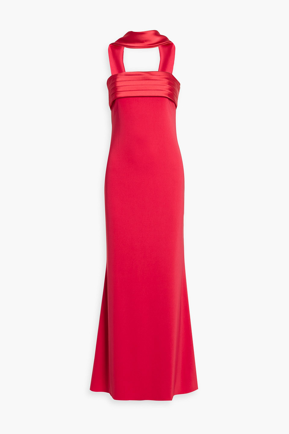 badgley mischka - draped satin-paneled crepe gown - orange - us 10
