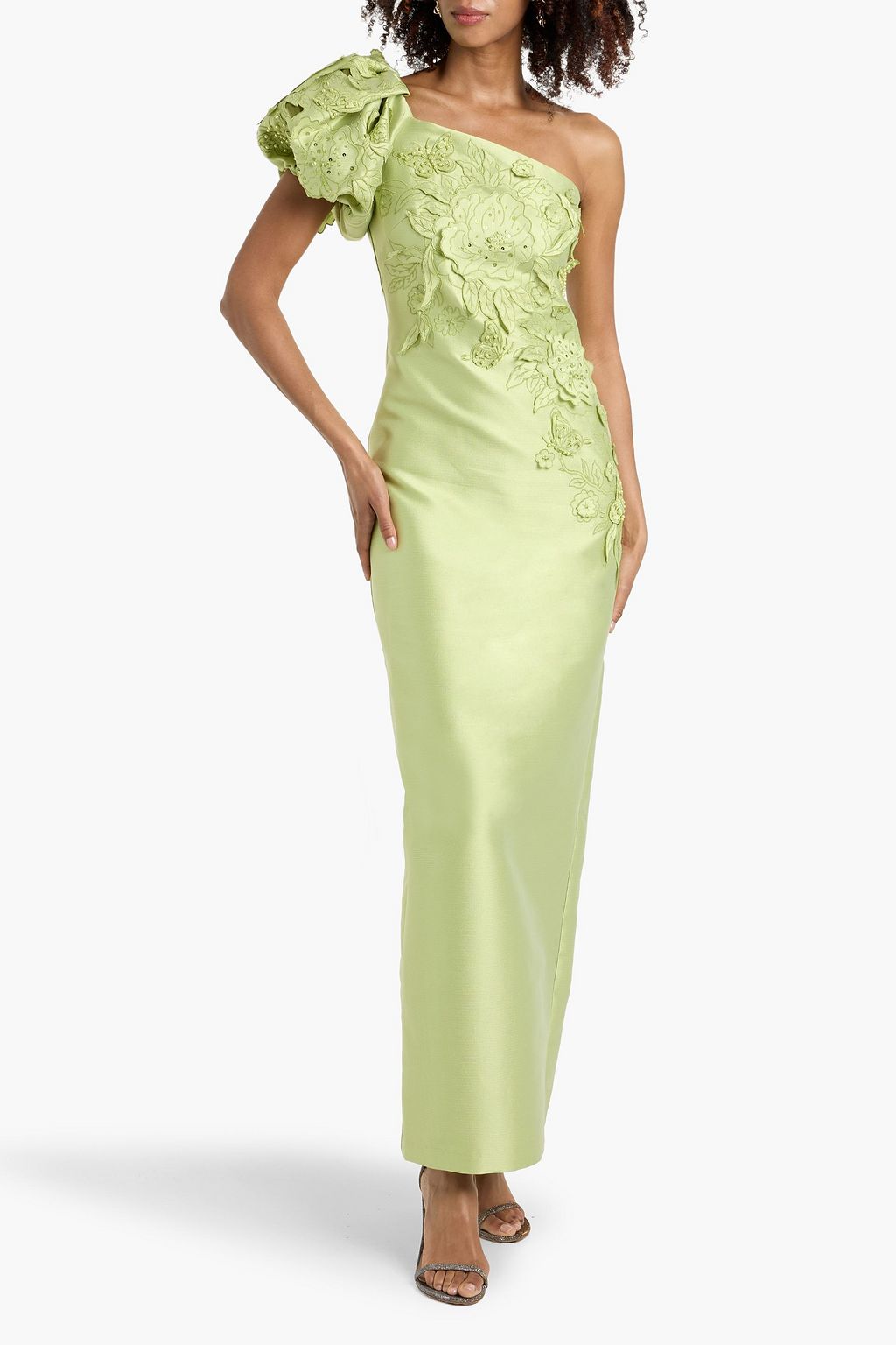 BADGLEY MISCHKA One-shoulder embellished gazar gown | THE OUTNET BADGLEY MISCHKA One-shoulder embellished gazar gown | THE OUTNET