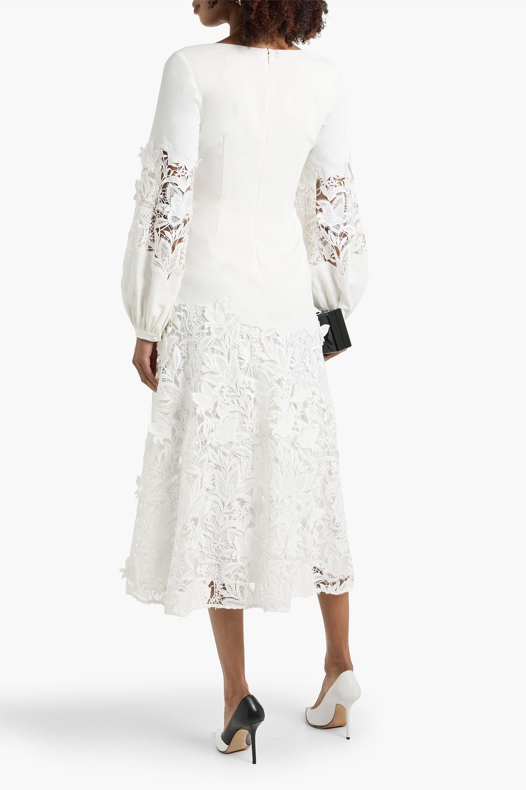 BADGLEY MISCHKA Guipure lace and crepe midi dress | THE OUTNET