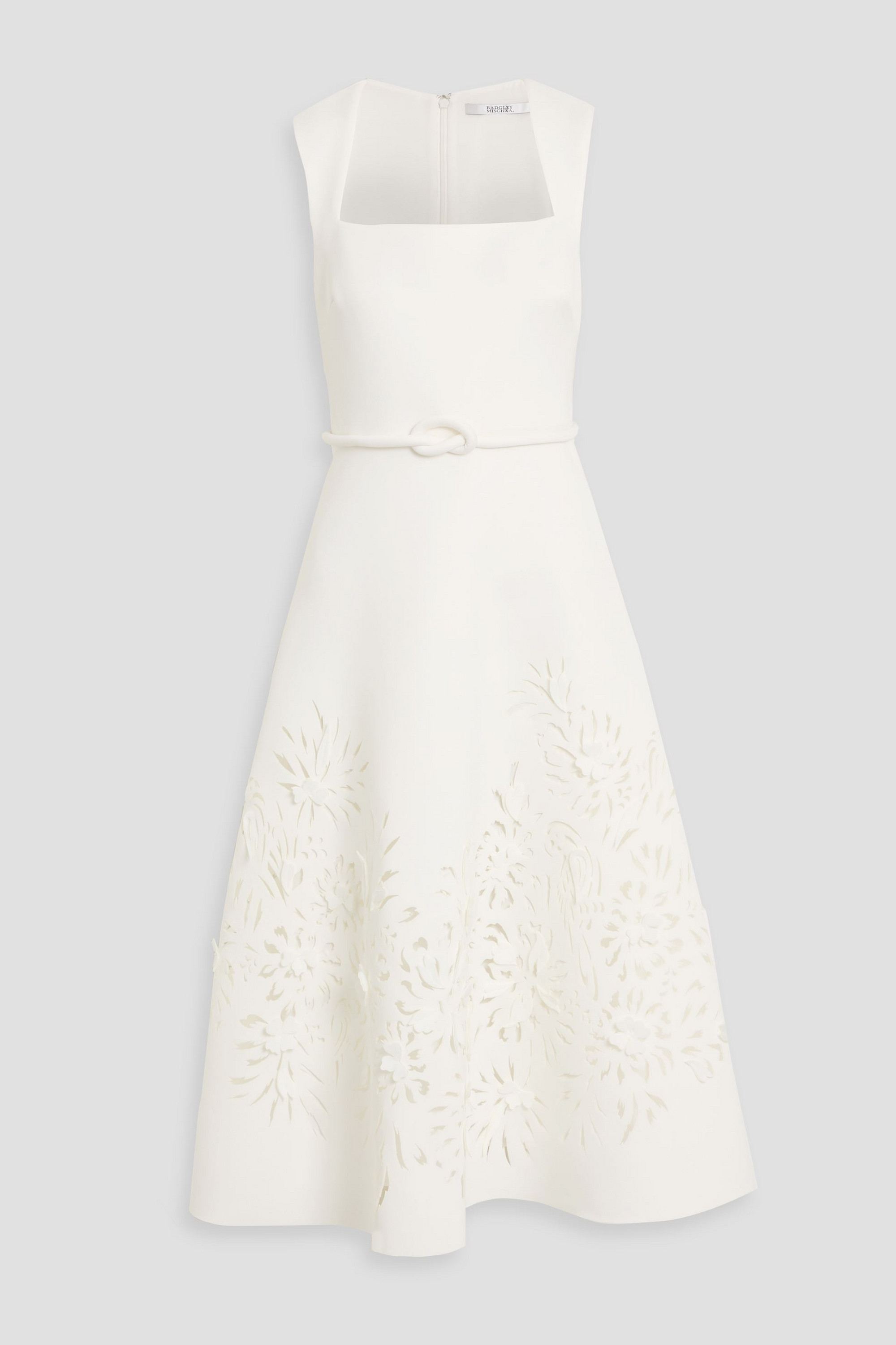 Badgley Mischka Laser-cut appliquéd scuba midi dress