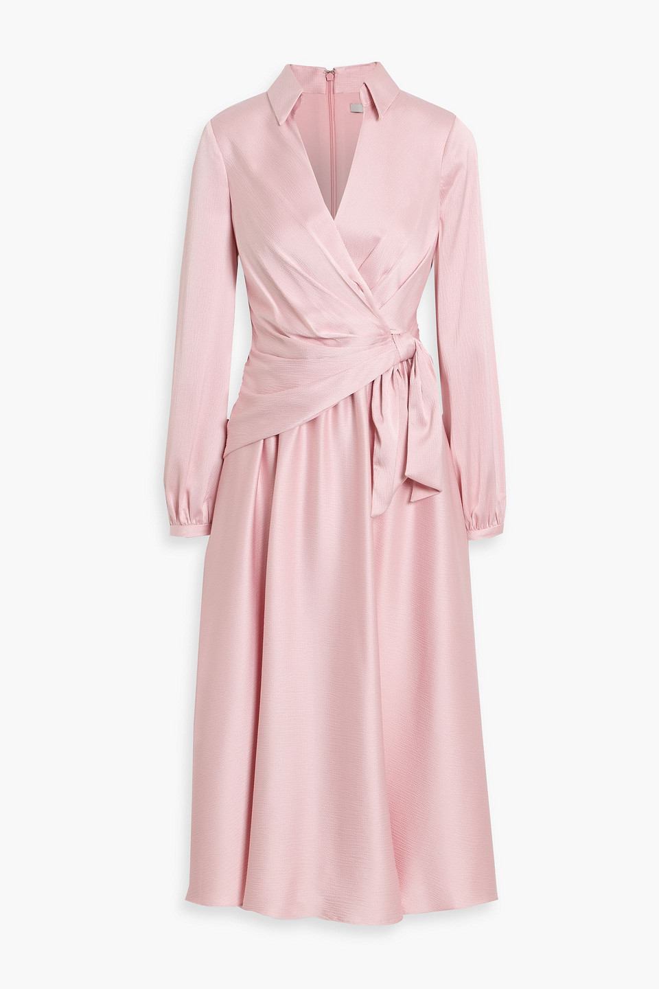 badgley mischka - bow-detailed hammered-satin midi dress - pink - us 12