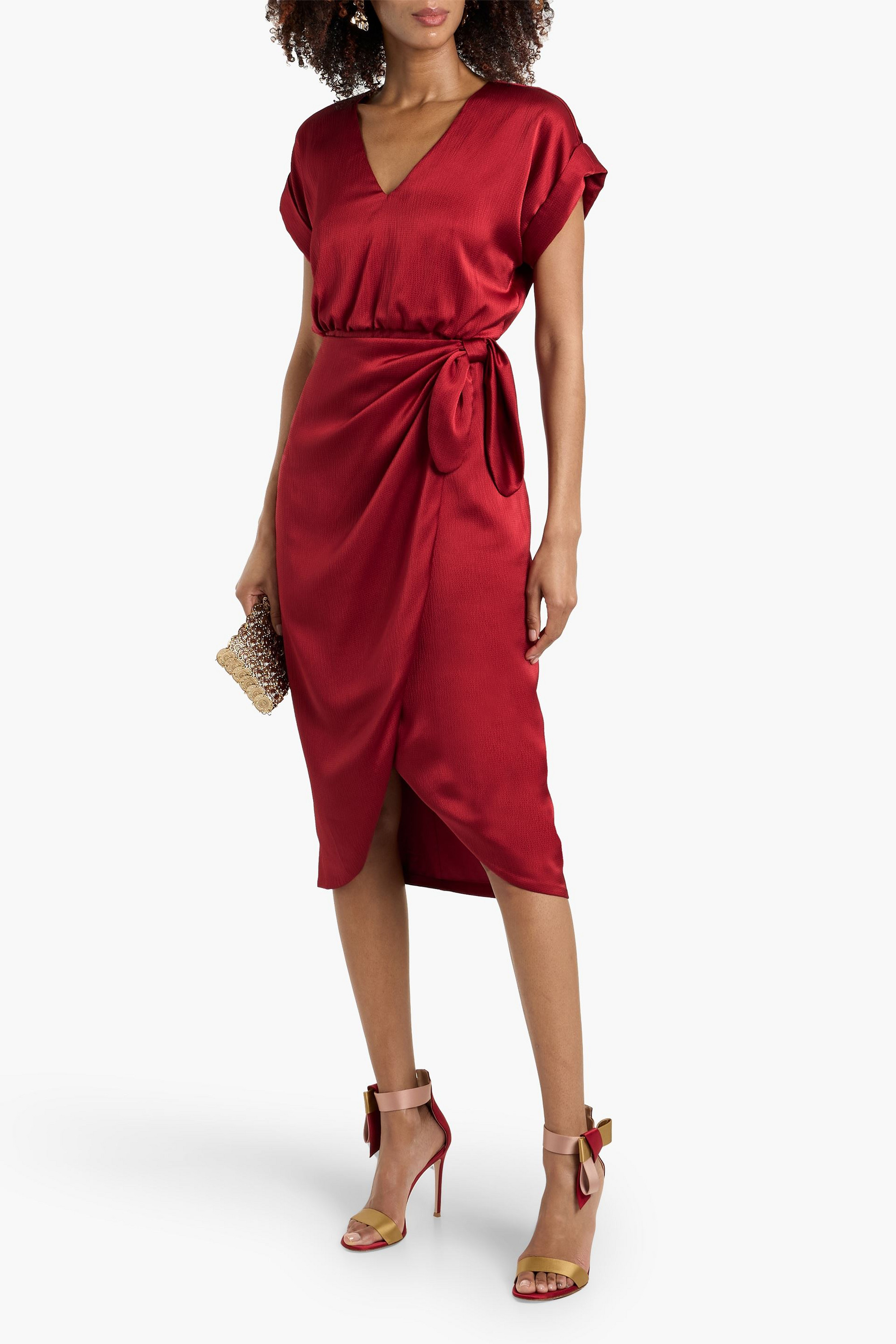 Badgley Mischka Wrap-effect hammered-satin dress