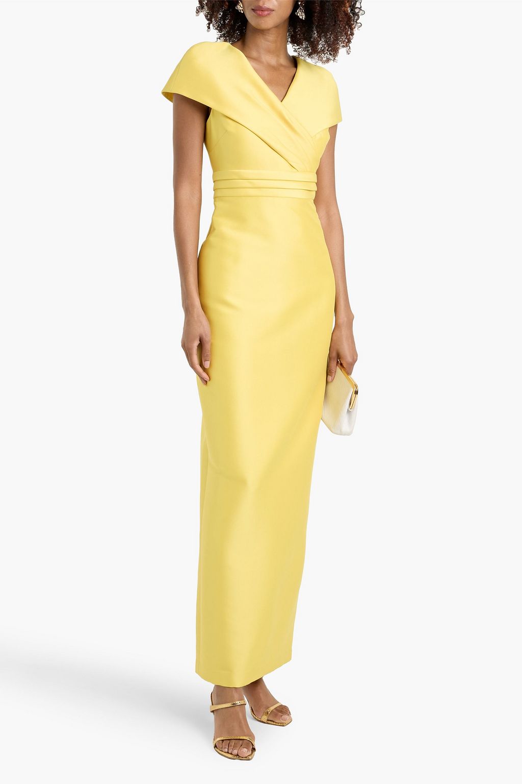 Badgley Mischka Faux Wrap Mikado Column Gown Dress