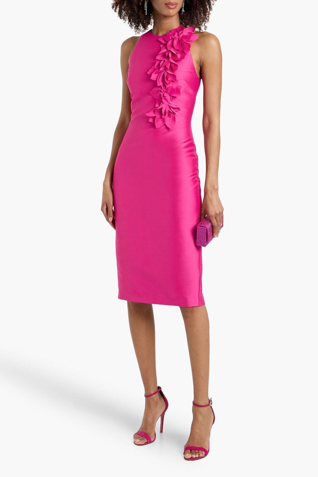 BADGLEY MISCHKA Floral-appliqud satin-twill dress | THE OUTNET