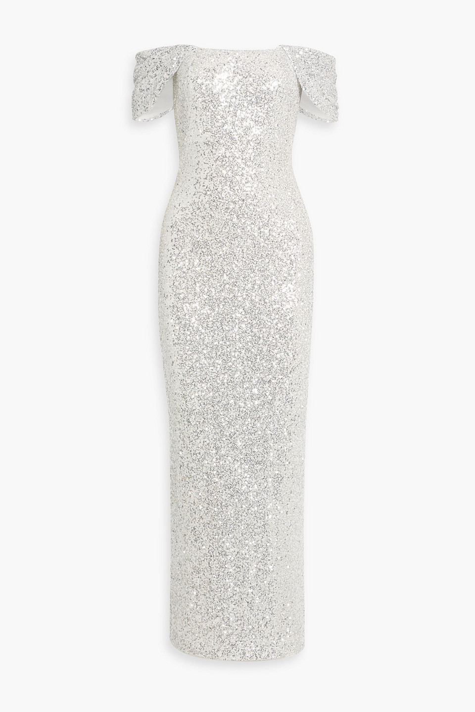 badgley mischka - off-the-shoulder sequin embellished mesh gown - metallic - us 4
