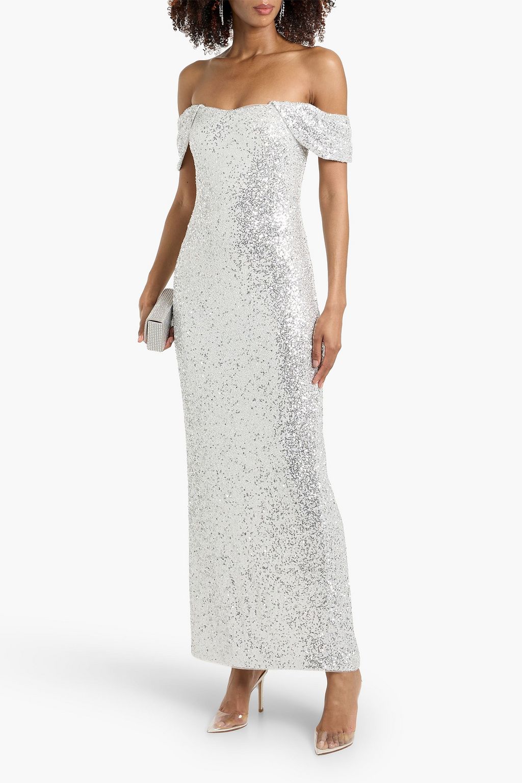Badgley Mischka sequinned Off-shoulder Gown - Silver Badgley Mischka sequinned Off-shoulder Gown - Silver