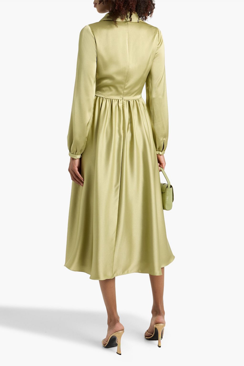 BADGLEY MISCHKA Bow-detailed hammered-satin midi dress | THE OUTNET