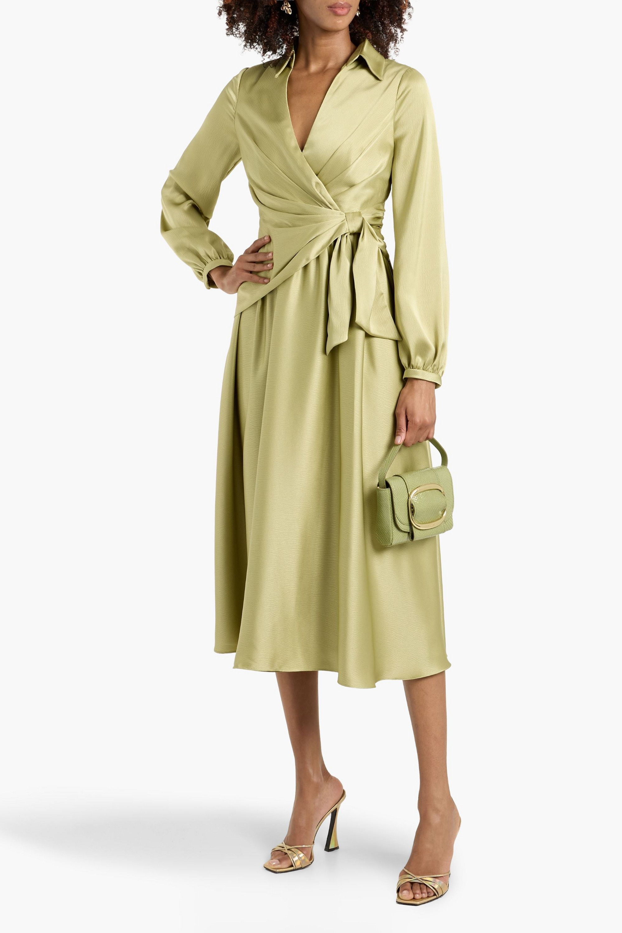 Badgley Mischka Bow-detailed hammered-satin midi dress