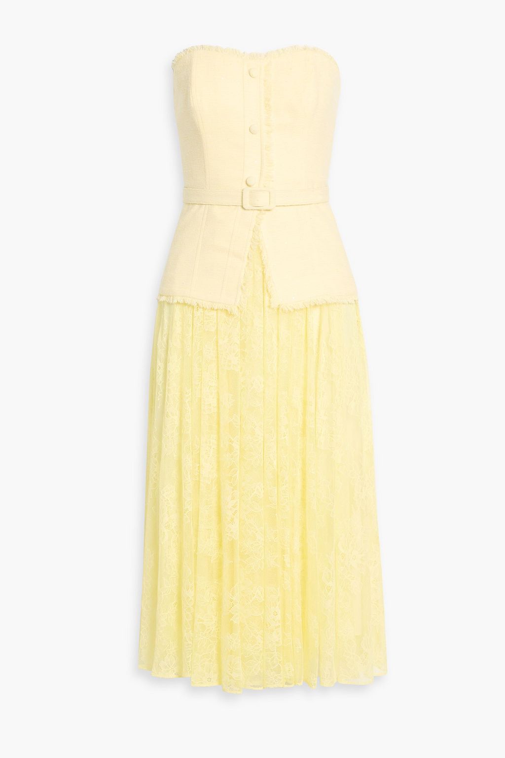 white christmas dresses Badgley Mischka Lace Velvet Mixed Media Popover Strapless Midi Bodice Dress main image 1