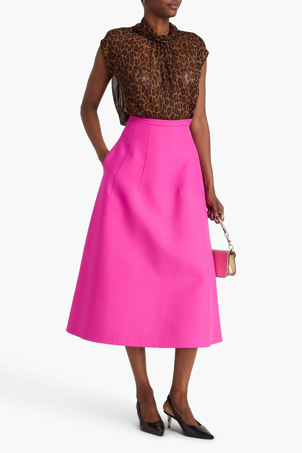 VALENTINO GARAVANI Wool and silk-blend crepe midi skirt | THE OUTNET