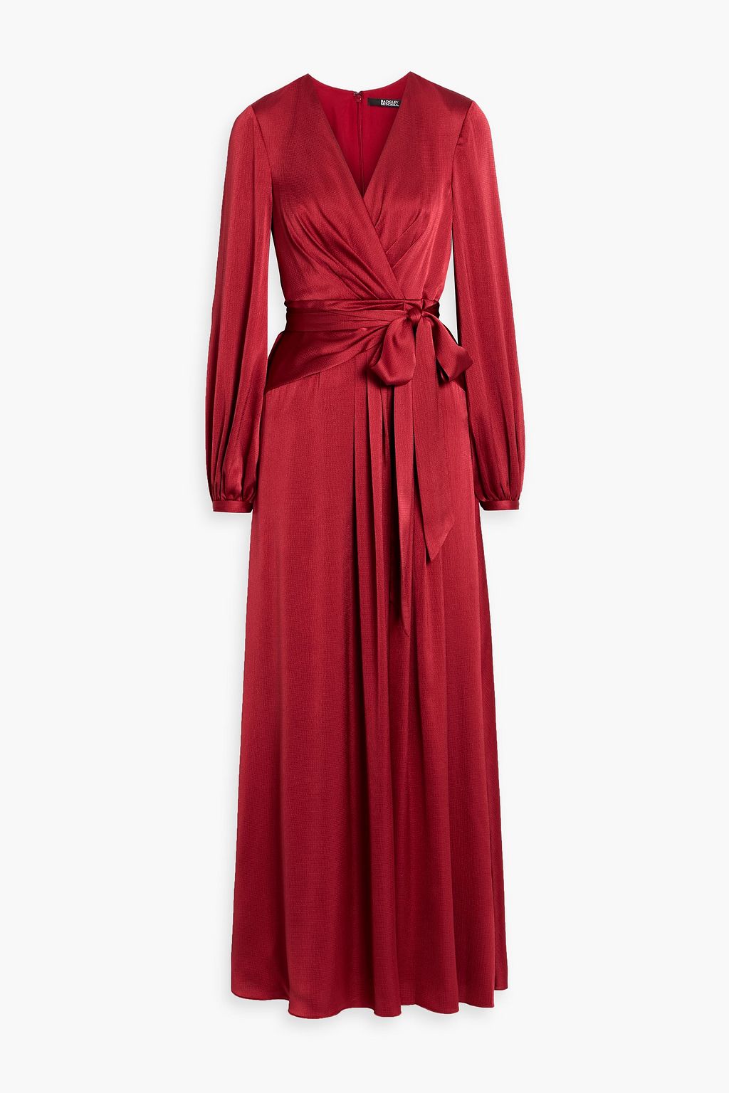 BADGLEY MISCHKA Wrap-effect hammered-satin maxi dress | THE OUTNET