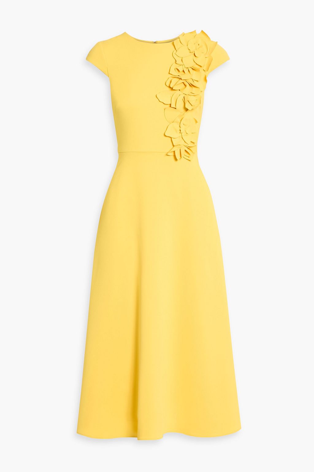 green emerald velvet dress Floral Appliqué Cap Sleeve Midi Dress by Badgley Mischka main image 1