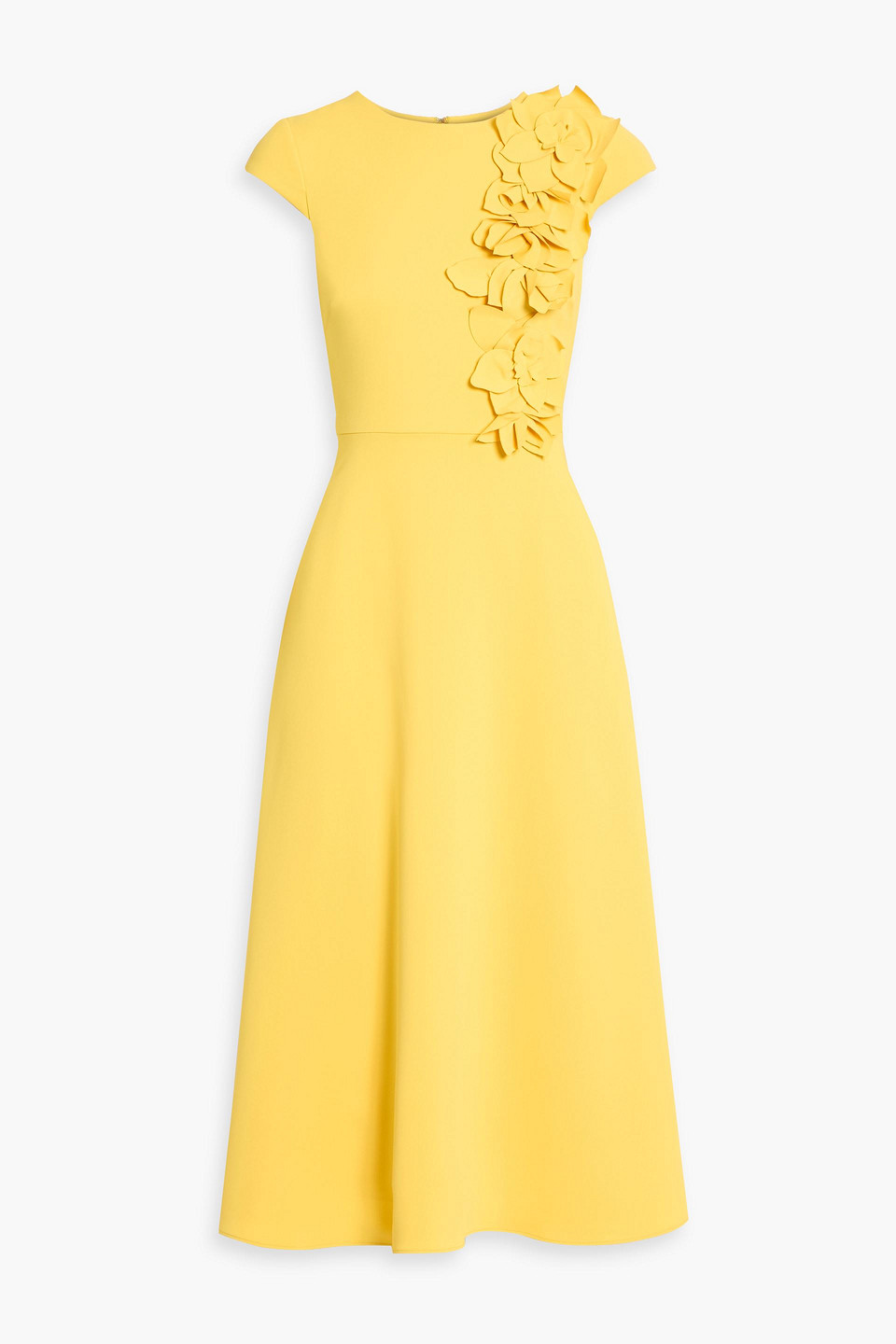 badgley mischka - floral-appliquéd crepe midi dress - yellow - us 4