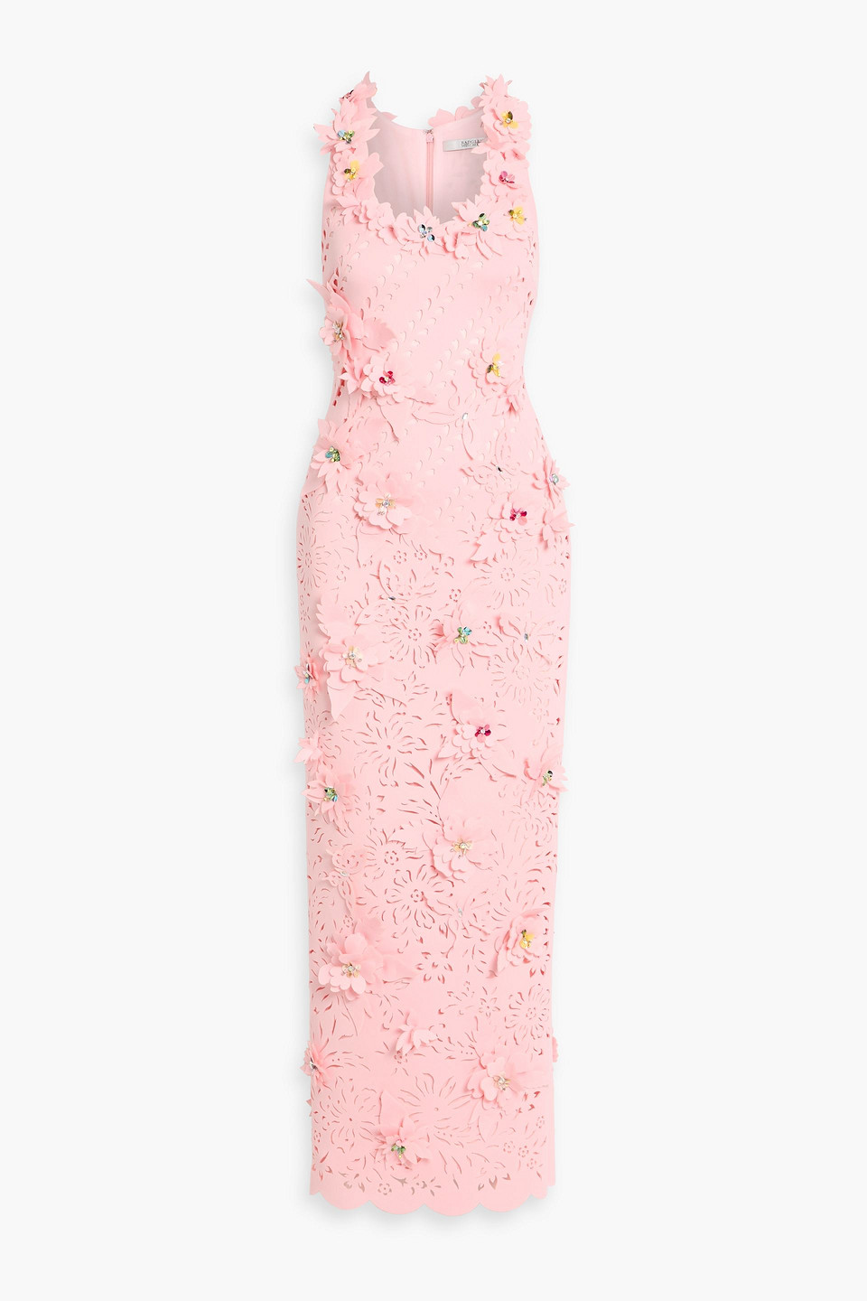 badgley mischka - laser-cut embellished scuba gown - pink - us 8