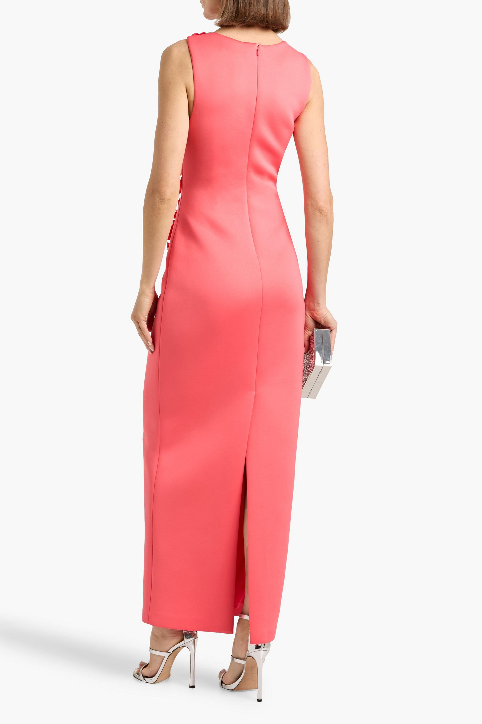 Badgley Mischka Floral-appliquéd scuba gown thumbnail