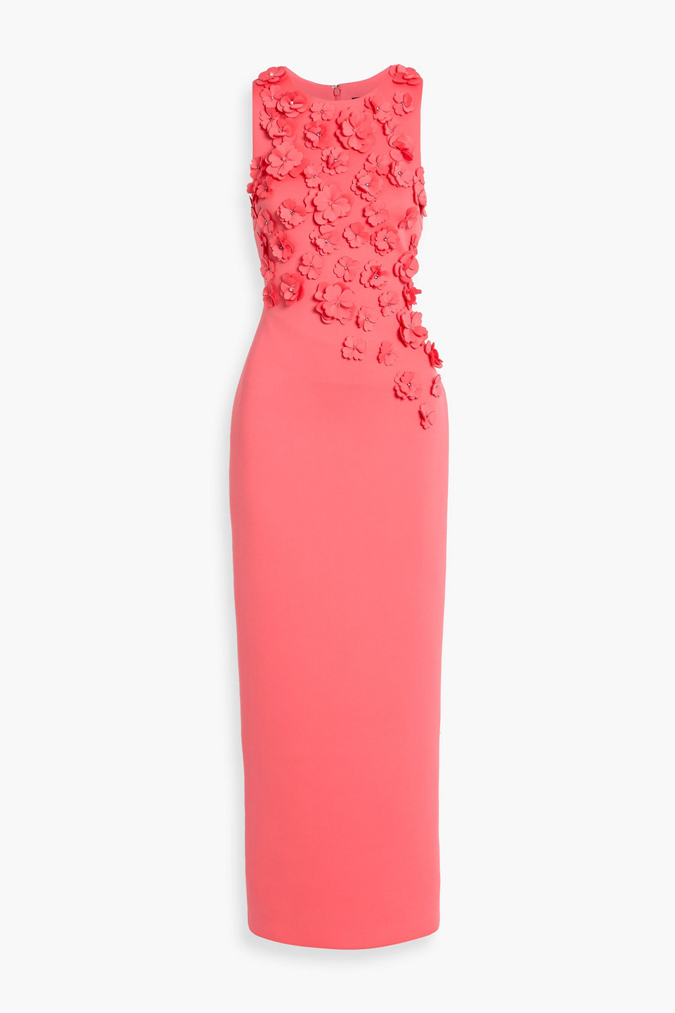 badgley mischka - floral-appliquéd scuba gown - orange - us 4