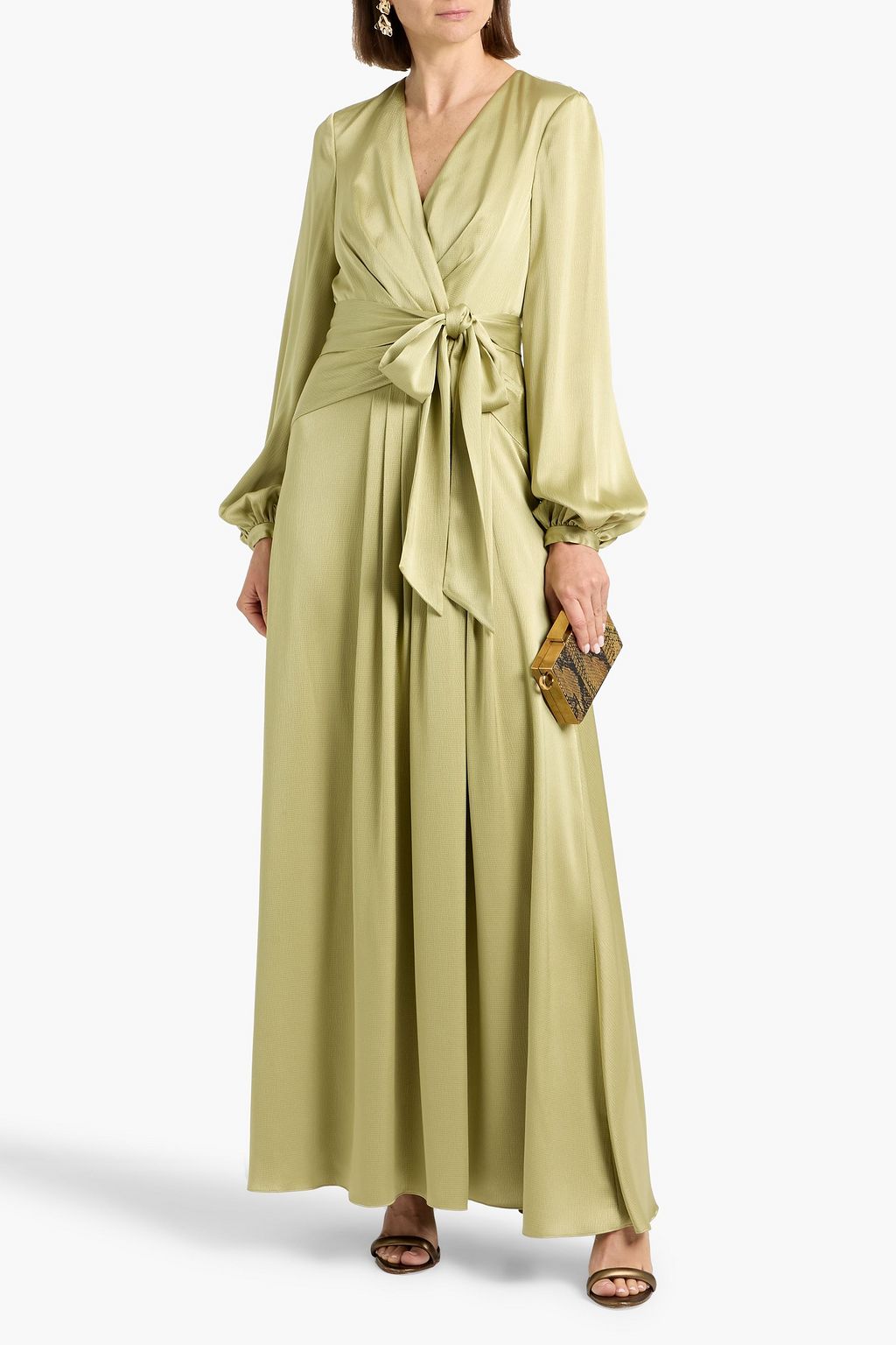 Wrap-effect hammered-satin maxi dress - sage green - US 2 Wrap-effect hammered-satin maxi dress - sage green - US 2