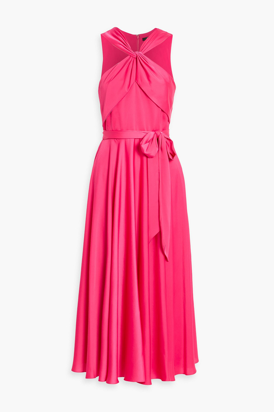 badgley mischka - twisted hammered-satin midi dress - pink - us 4