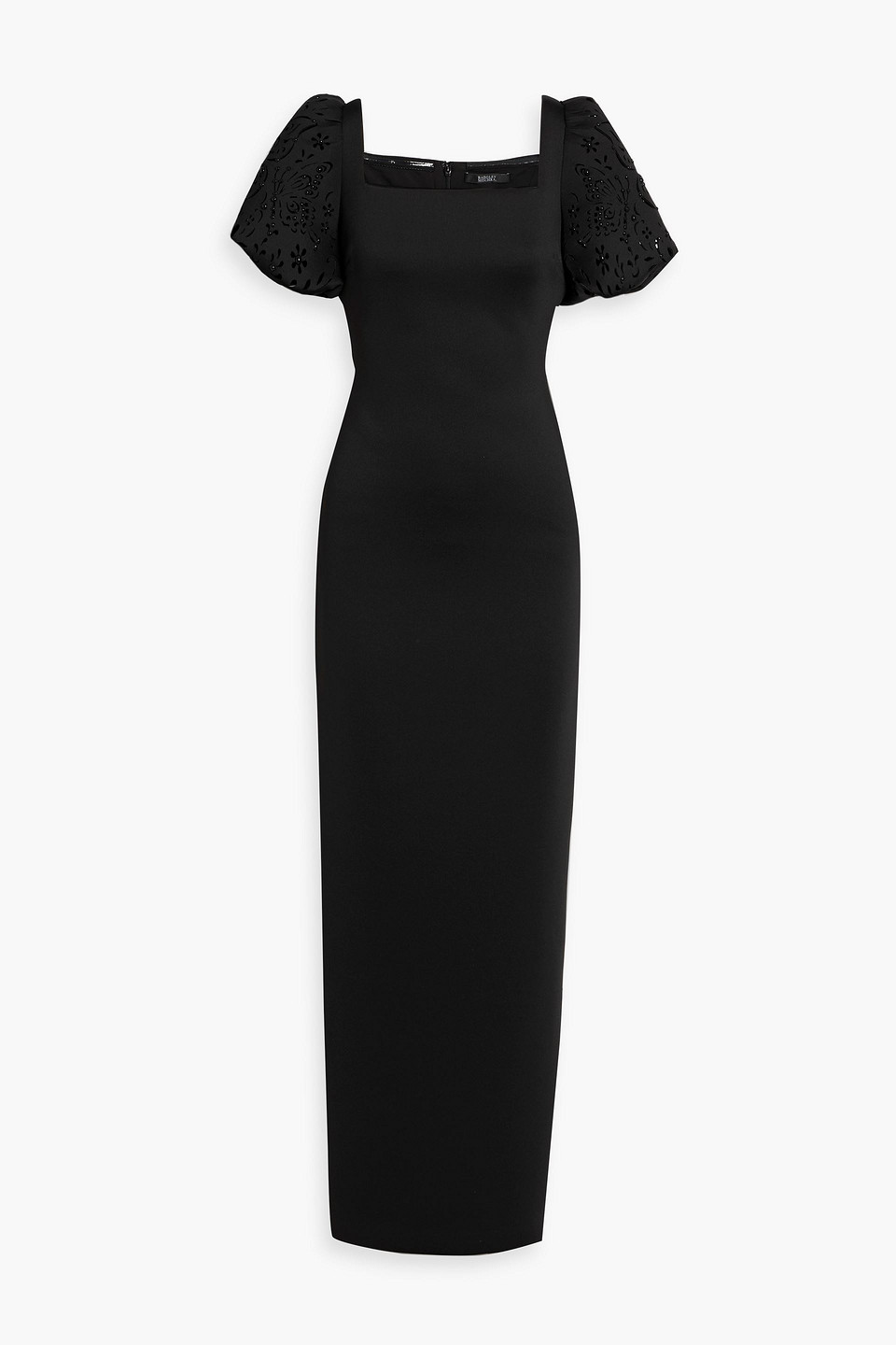 badgley mischka - laser-cut embellished scuba gown - black - us 2