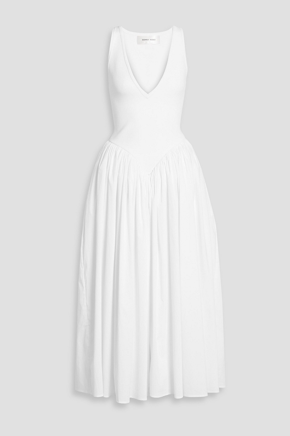 ronny kobo - sirinda stretch knit-paneled poplin midi dress - white - xl
