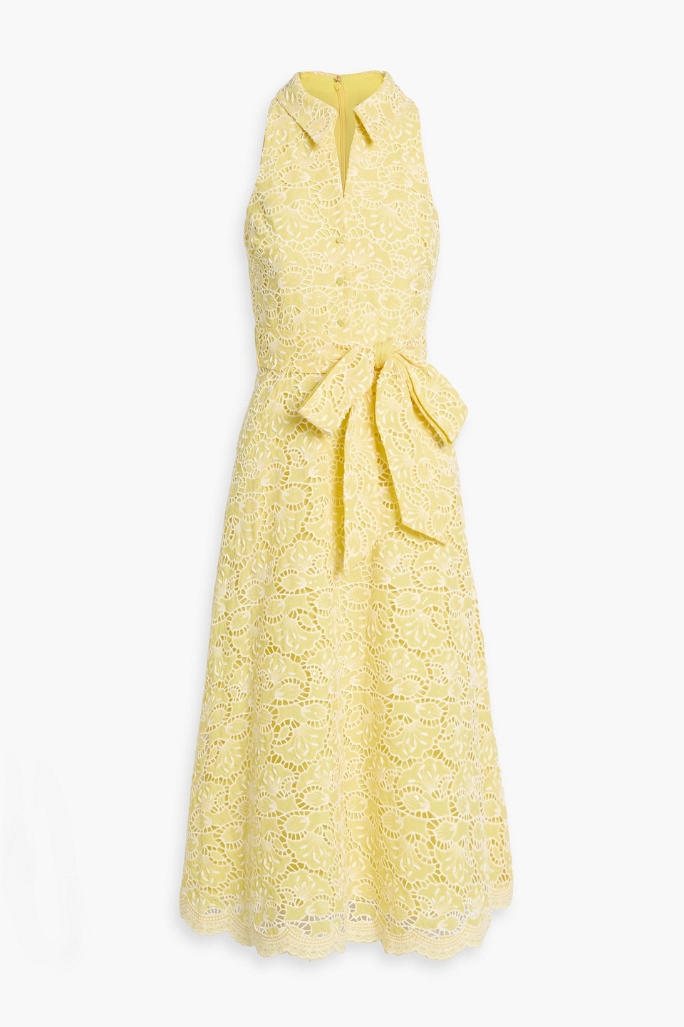 Badgley Mischka Sequin-embellished Broderie Anglaise Midi Shirt Dress In Yellow