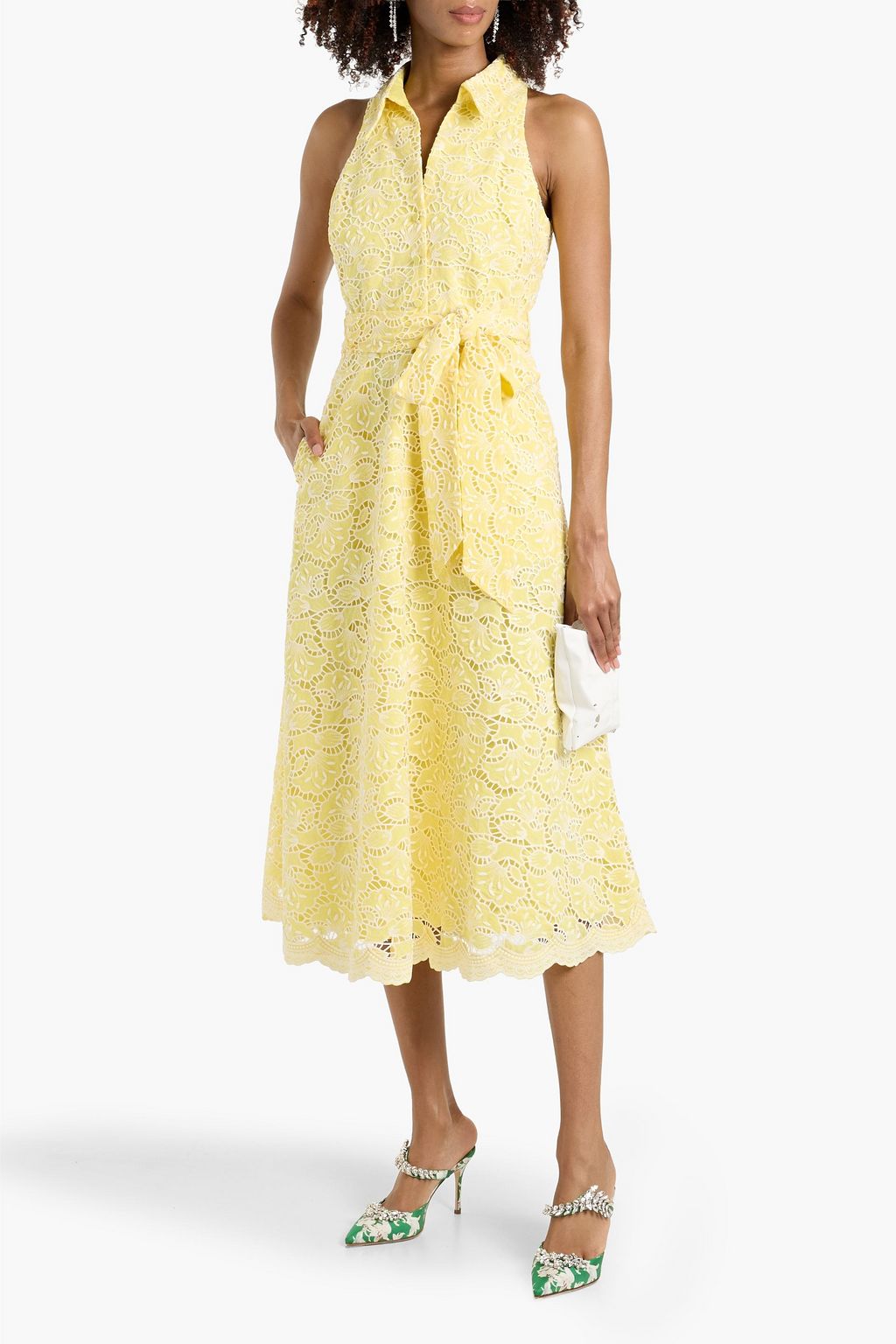BADGLEY MISCHKA Sequin-embellished broderie anglaise midi shirt dress | THE  OUTNET