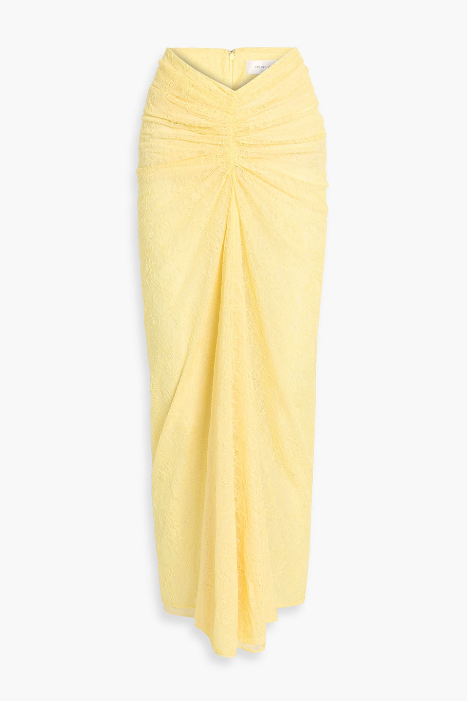 ronny kobo - chase ruched corded lace maxi skirt - yellow - xs