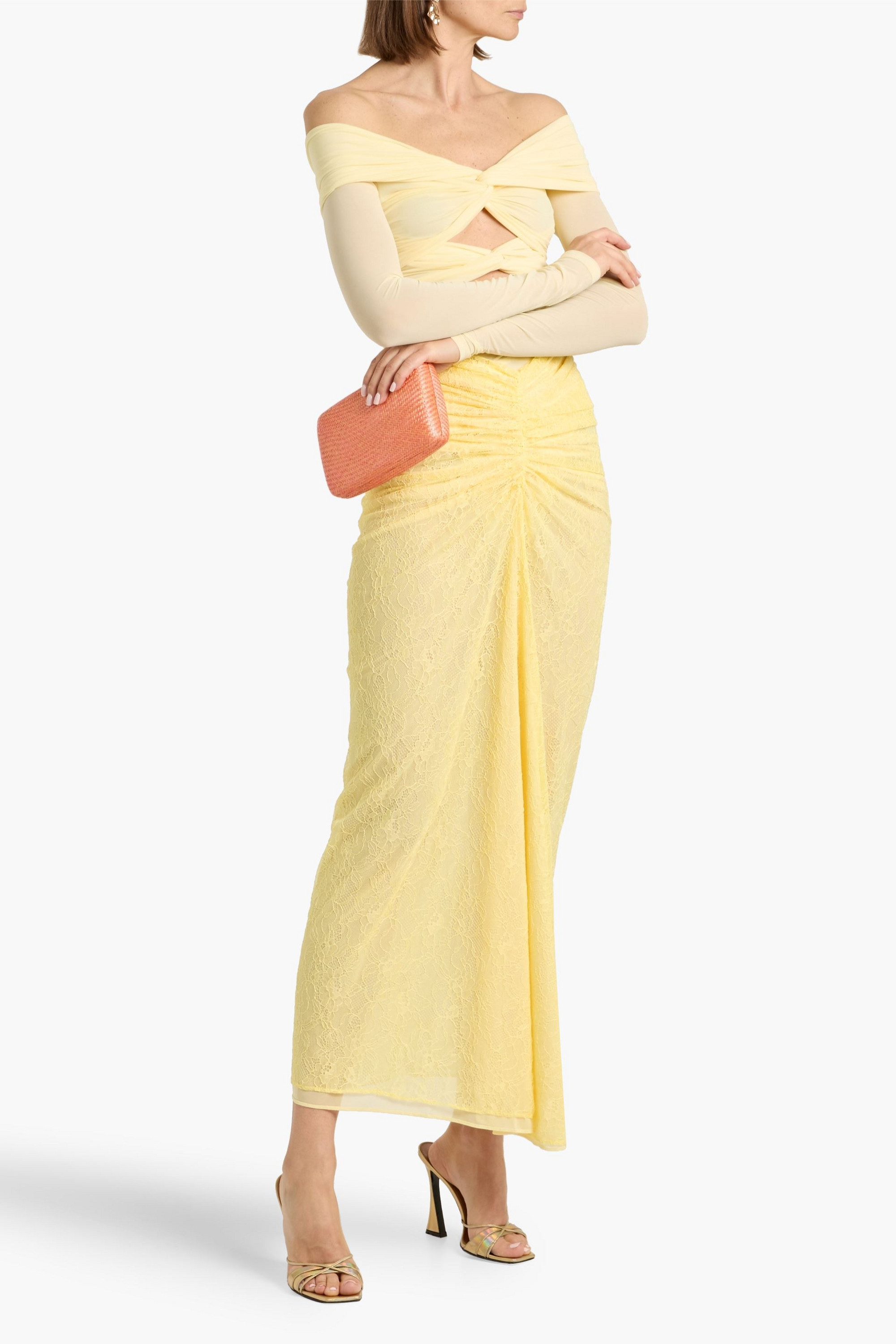 Ronny Kobo Chase ruched corded lace maxi skirt