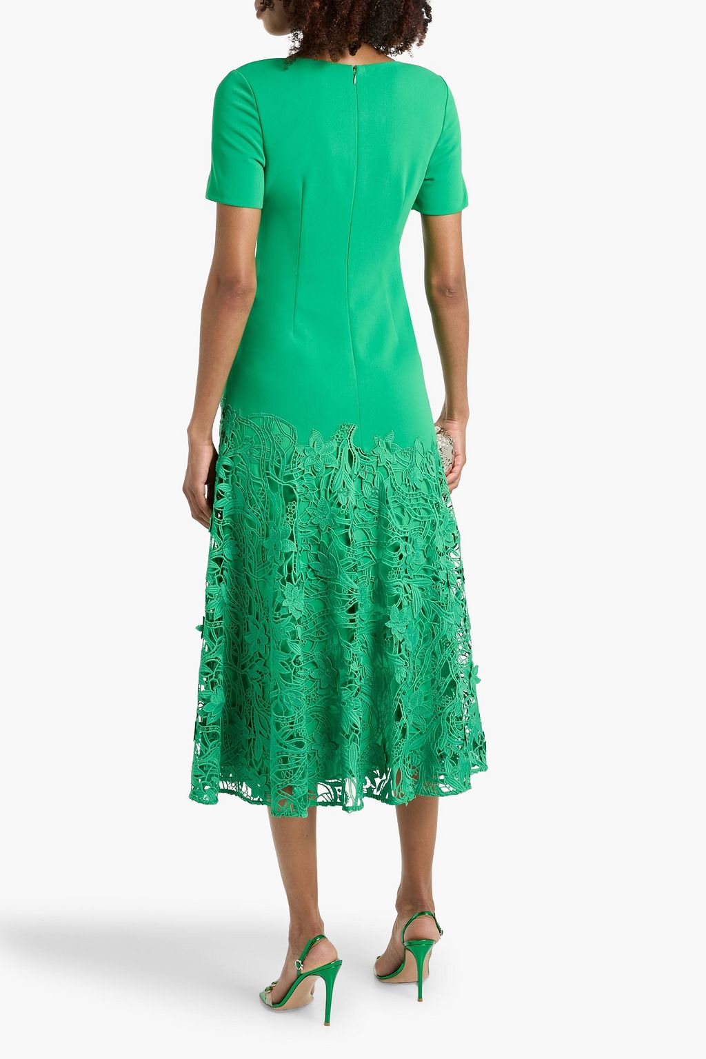 green guipure lace midi dress Badgley Mischka womens Crepe Lace Midi Dress, 6, Green, Women's