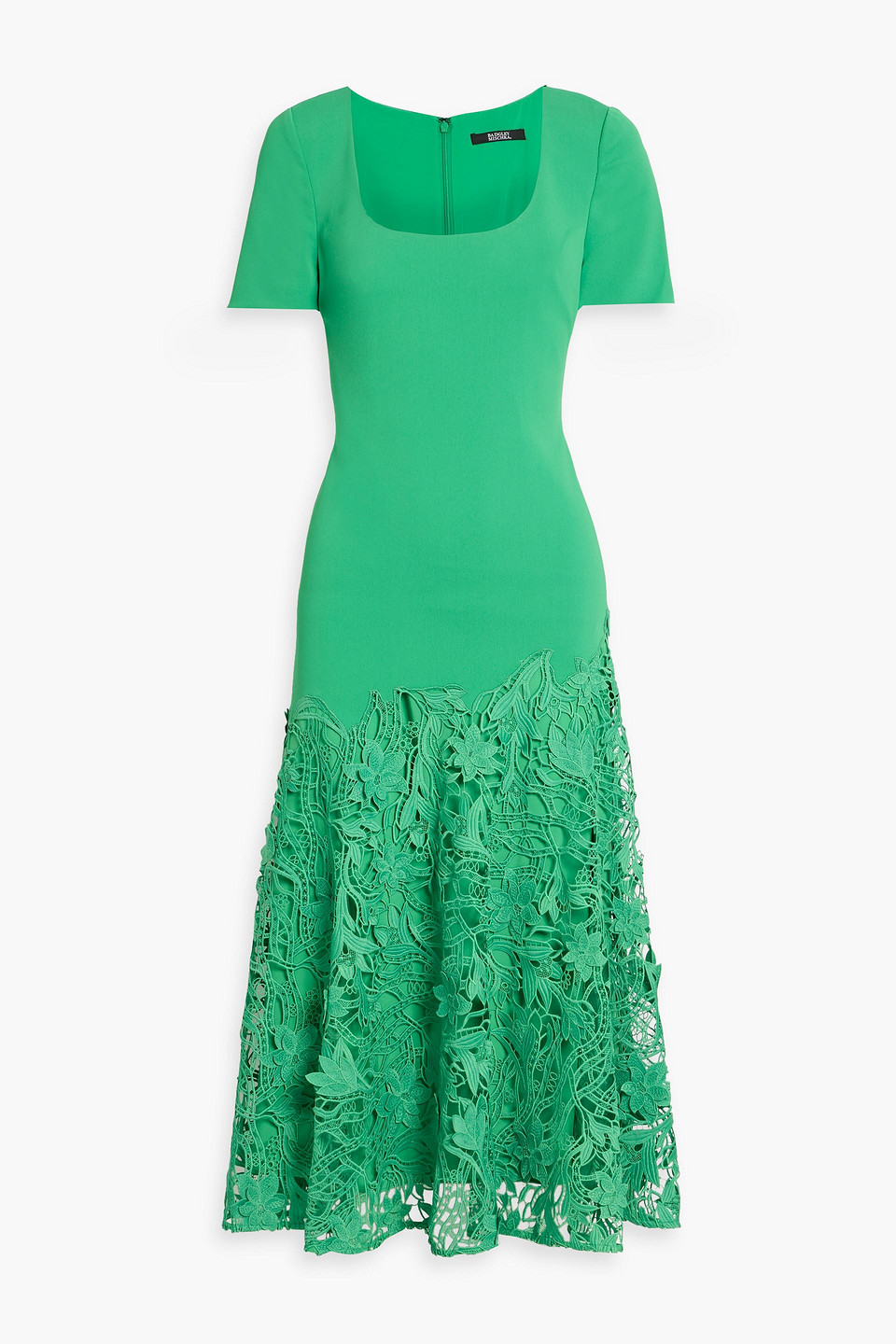 badgley mischka - guipure lace-paneled crepe midi dress - green - us 2