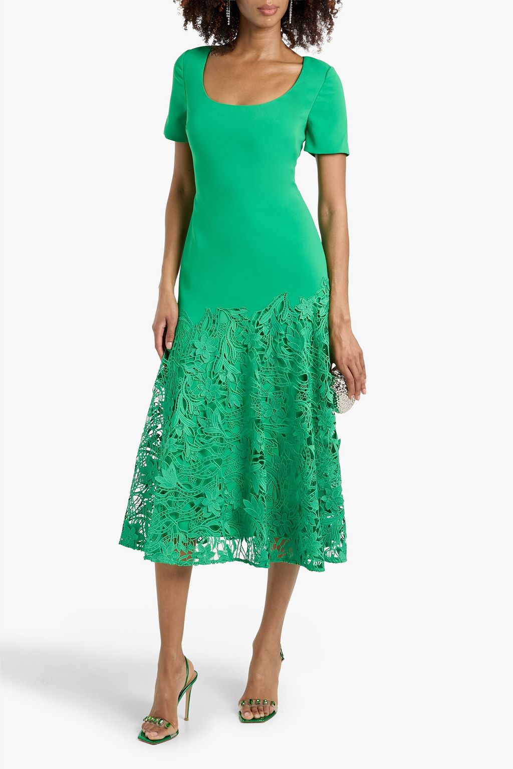slim fit dress slacks JESSICA GUIPURE LACE AND SILK GOWN IN GREEN | CULT MIA main image 1