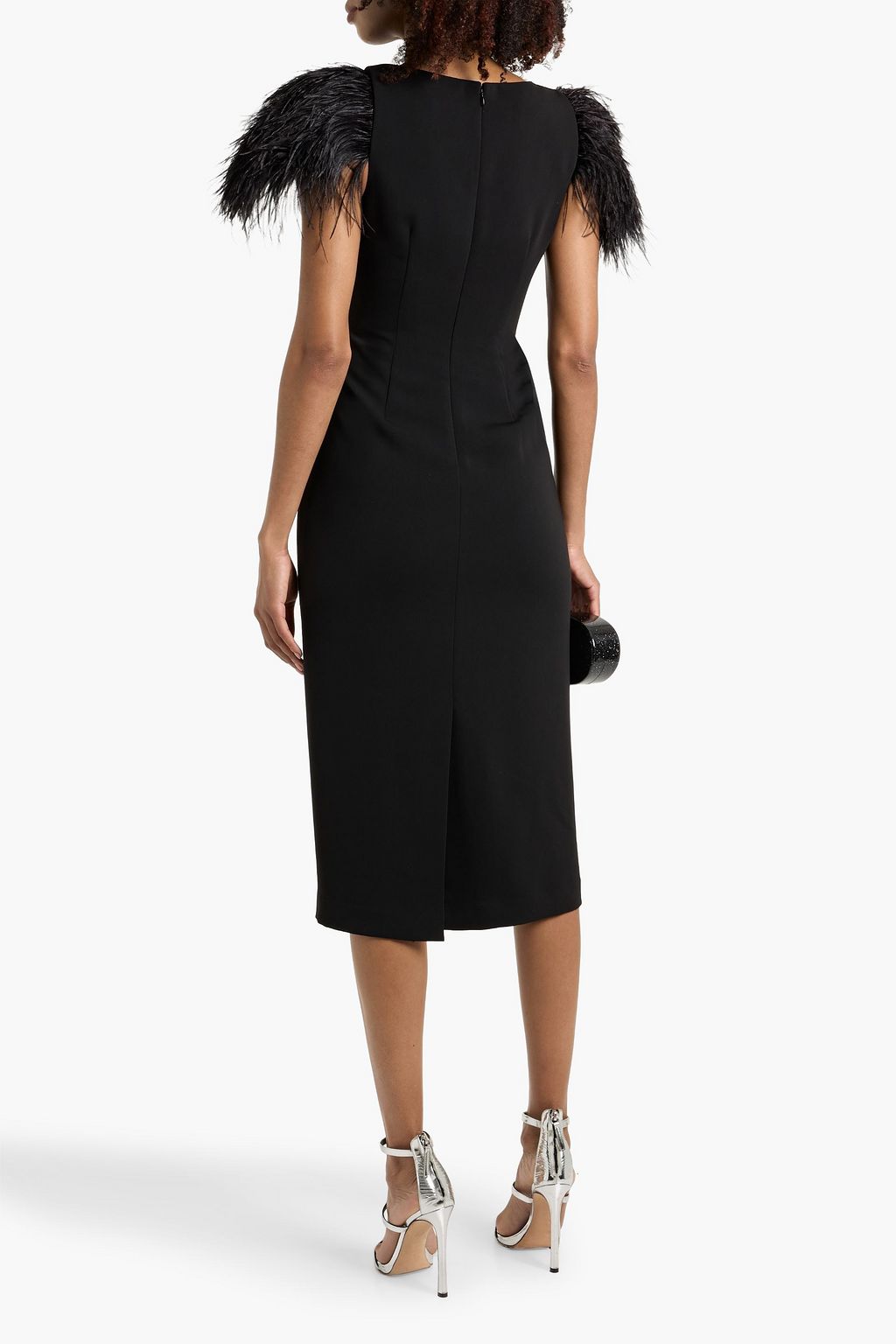 Feather-trimmed crepe dress - black - US 2 Feather-trimmed crepe dress - black - US 2