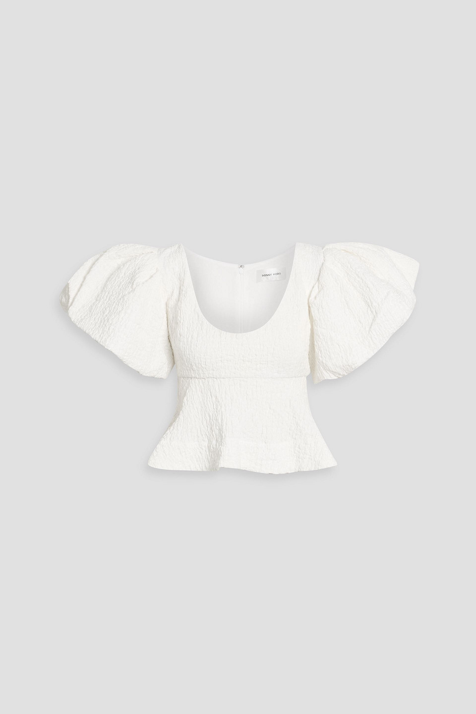 ronny kobo - jorden cotton-blend cloqué peplum top - white - xs