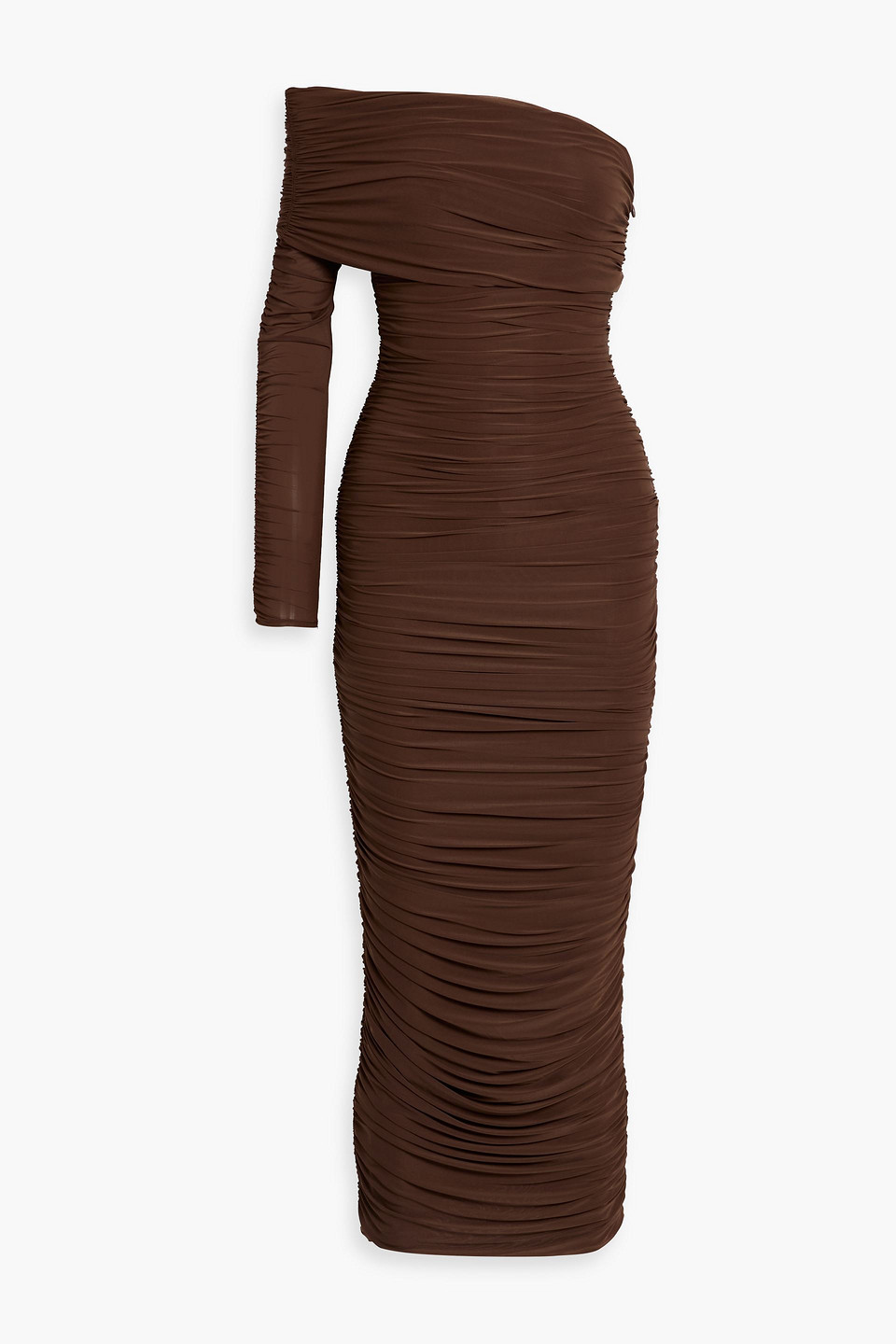 ronny kobo - sylvan one-shoulder ruched jersey midi dress - brown - s