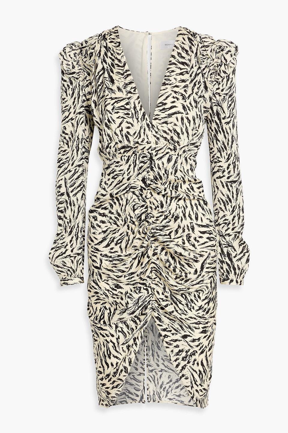 ronny kobo - amara ruched printed silk-blend crepe de chine dress - white - xs
