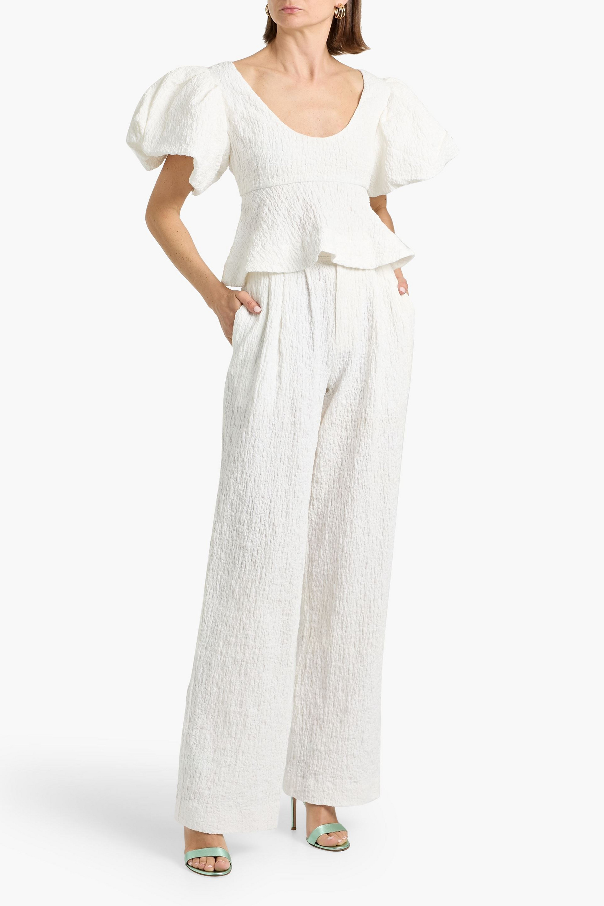 Ronny Kobo Krew cotton-blend cloqué wide-leg pants
