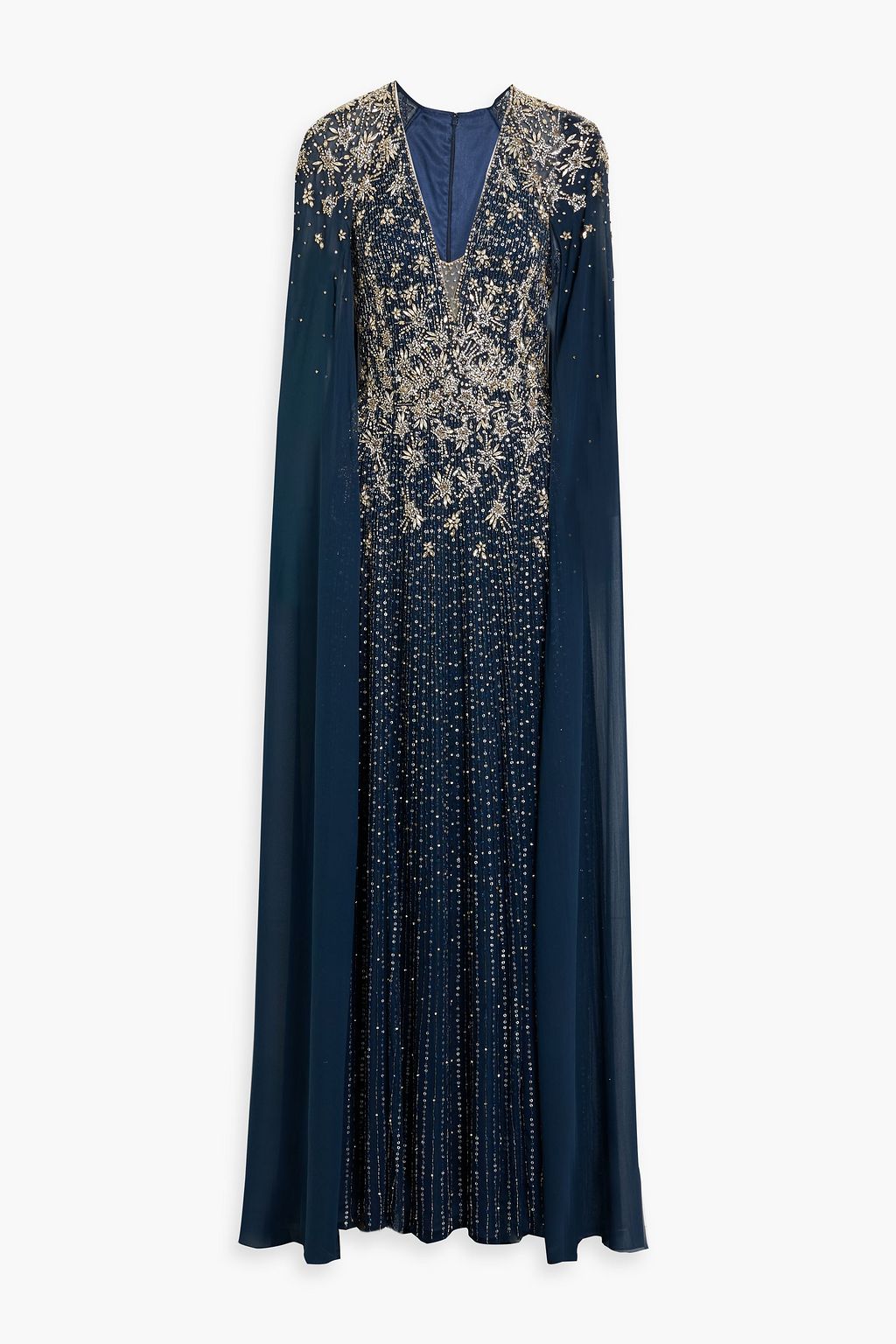 Jenny Packham Celeste cape-effect embellished tulle gown - Women - Navy Dresses - UK 10