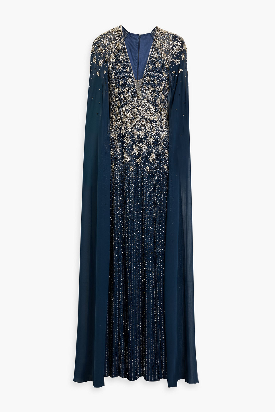 jenny packham - celeste cape-effect embellished tulle gown - blue - uk 10