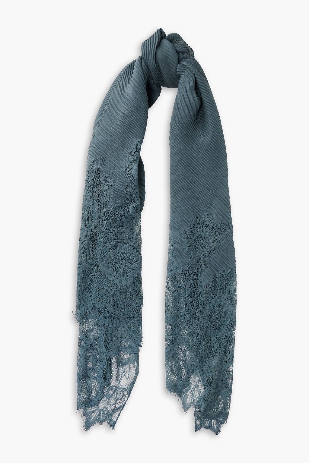 VALENTINO GARAVANI Lace-trimmed plissé-cashmere scarf | THE OUTNET