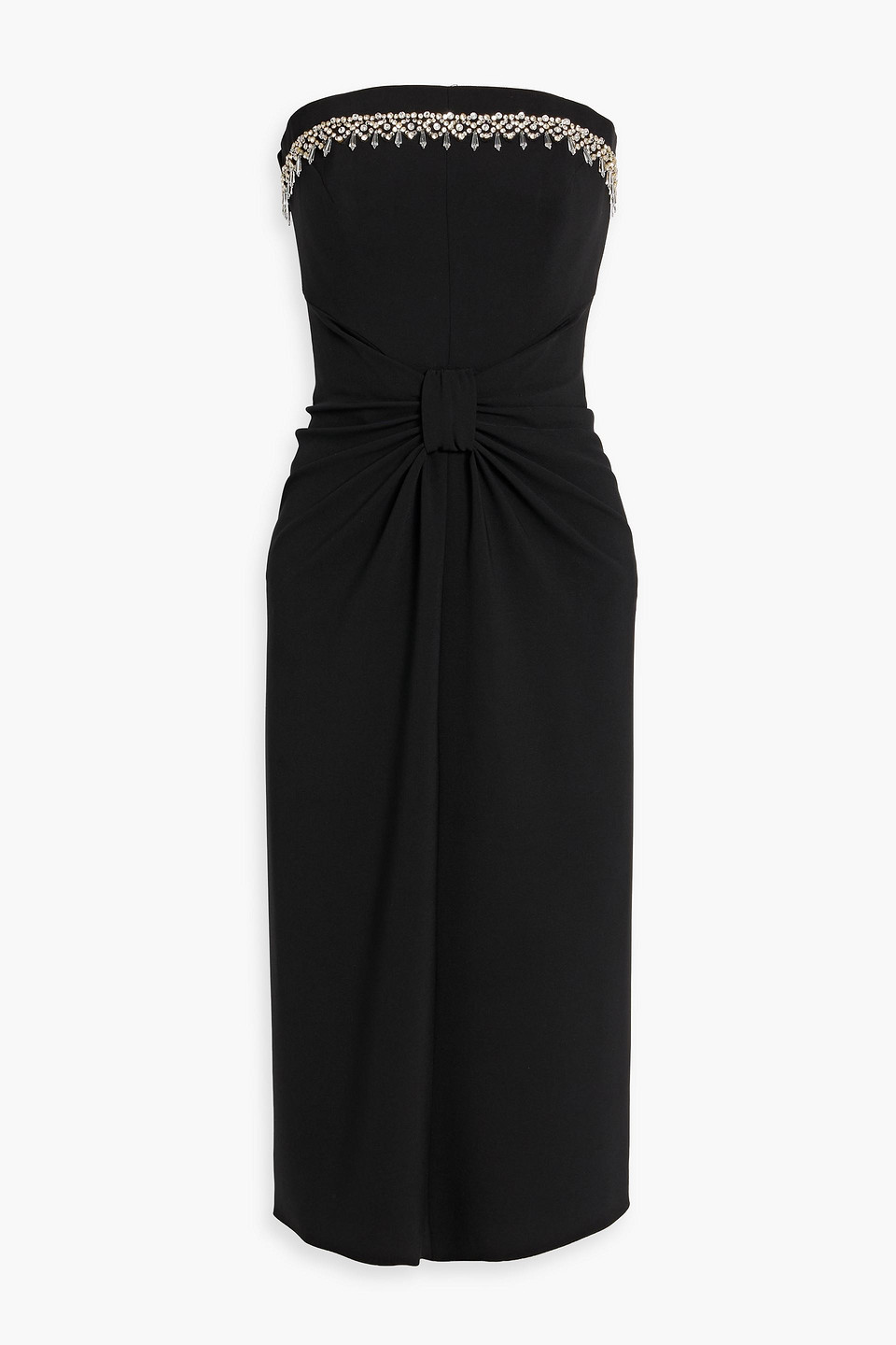 Jenny Packham Blaze Strapless Crystal-embellished Crepe Midi Dress In Black