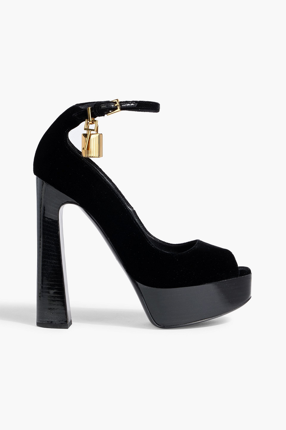 Tom Ford Padlock Velvet Platform Sandals In Black
